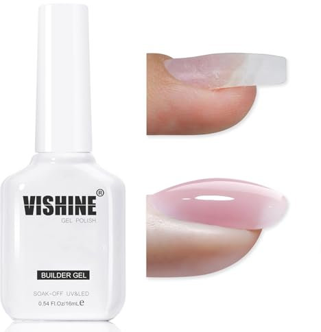 Vishine Builder Nail Gel for Nails, 8-in-1 Pastel Pink Builder Strengthener Jelly Hard Extension Gel Base Rhinestone Nails Thickening in A Bottle E055