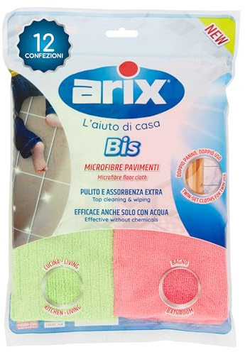 Arix | Bis 24 Panni Pavimenti 40x50 cm, Panni in Mivrofibre per Pavimento Cucina e Bagno, Pulito e Assorbenza Extra, Adatti a Tutte le Superifici, Straccio Pavimenti, Panno Spazzolone - 12 Confezioni
