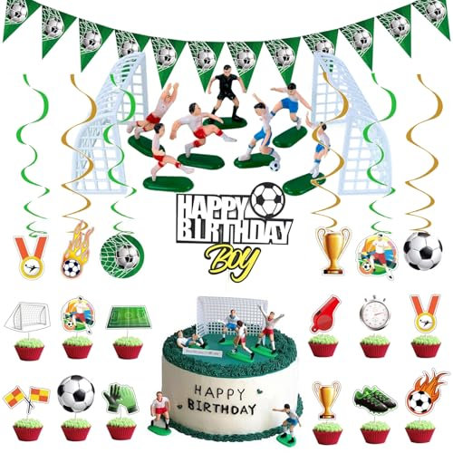 LXBCTOP 29 PCS Football Cake Toppers for Men, Football Cake Decorations Set, Kids Personalised Footballs Birthday Decorations, Reusable Footballs Party Supplies for Boy Birthday Soccer Theme Party