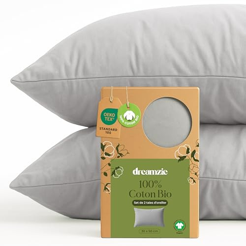 Dreamzie - Kissenbezug 30x50cm - 2er Set - 100% Bio-Baumwolle - Grau | GOTS & Oeko-Tex zertifiziert · mit Reißverschluss · Kopfkissenbezug & Kissenhülle · Jersey · atmungsaktiv · waschbar 60°C