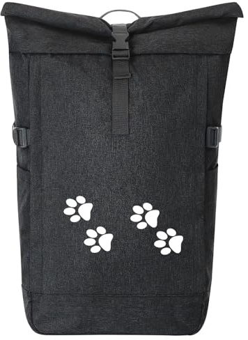 Huuraa Kurierrucksack Fußtapsen Tapsen 30-44 Liter Black Melange Fairtrade Rolltop Rucksack Geschenkidee
