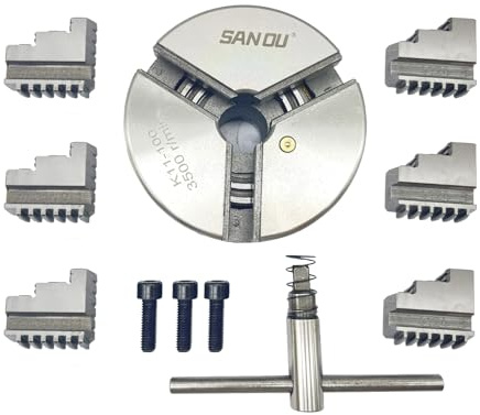 K11-100 selbstzentrierendes Drehfutter, 3 Backen, 100 mm, mit internen und externen Backen, 7 x 14 Mini-Drehfutter, für CNC, Fräsen, Bohrmaschinen und Holzdrehen (K11-100)