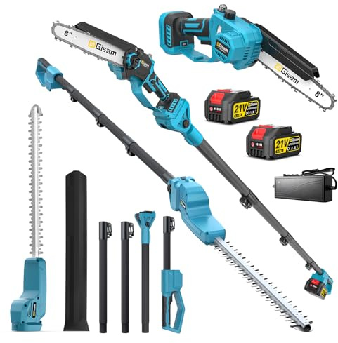 8 Zoll Mini Kettensäge & Akku Heckenschere 4-in-1 Gartenwerkzeug Set,Mit 2×4.0ah Akku,VerläNgerungsstange Bis 4.2m,BüRstenloser Motor,Elektro Heckenschere AstsäGe FüR Baumzweige, Holzschneiden
