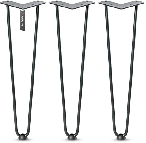 HOLZBRINK Hairpin-Metallbeine Schwarz 43 cm (3 Stück) HLT-12A | Haarnadelbeine für Sitzbank, Couchtisch und DIY Möbel | Langlebige Möbelbeine, Hairpin Tischbeine, Industriedesign aus Stahl