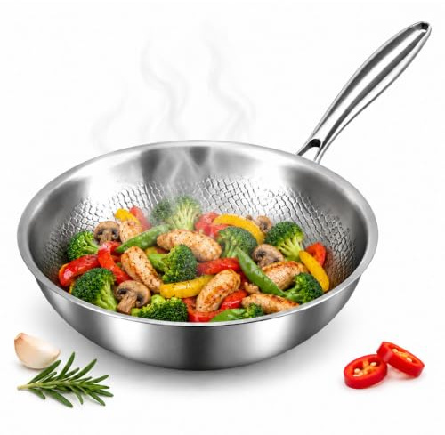 Toutrop Titanium Wok, Titanium Wok Pan for Cooking, Non Stick Titanium Frying Pan, No Coating Titaniums Nutri Pans, PFAS/PFOA/PTFE Free, Titanium Cookware with All Cooktops