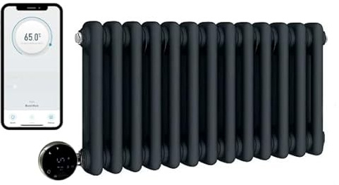 Manissa Wifi Electric 2 Column Anthracite Smart Radiator 300mm H x 1010mm W | Smart WiFi Controlled, Traditional Design, 7 Day Programming, Cast Iron Type, App Compatibility, Old School Style