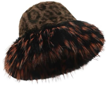 NICEYEA Damen-Winter-Fischerhut – Warmer Fischerhut aus Kunstfell, geeignet für Herbst und Winter – schwarz, Leopardenmuster, weiß, braun