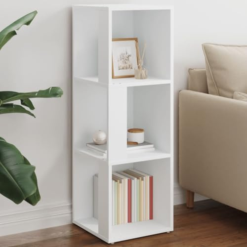 WEMYUFURN Eckregal mit 3 Fächern für Wohnzimmer, Bücher und Deko – Stabiles Regal mit Seitenwänden, Platzsparend für kleine Räume