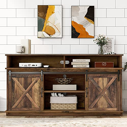 SACOOL Mueble de TV grande, aparador, 148 × 40 × 78 cm, centro de entretenimiento con 2 puertas correderas clásicas, estantes ajustables para salón, comedor, diseño de granja.