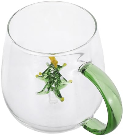 LIFKOME Tazza di Vetro Natalizia con Albero Interno Bicchiere Trasparente per Bevande Fredde e Calde Mug Riutilizzabile per Caffè Tè Succo e Acqua Decorazione Festiva Versatile e