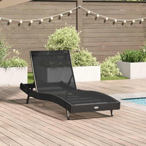 Frdhee Strandkorb, Liegestuhl Schwarz 70 x 197 x 82 cm Poly-Rattan und Metall Saunaliege Klappbar für Balkon, Terrasse, Camping