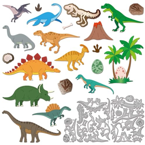 GLOBLELAND Dinosaurier Metall Stanzschablone Realistische Dinosaurier Eier Papierpräge Stanzschablonen Set Stanzformen für Kartenherstellung DIY Papier Scrapbooking Handgefertigtes Fotoalbum
