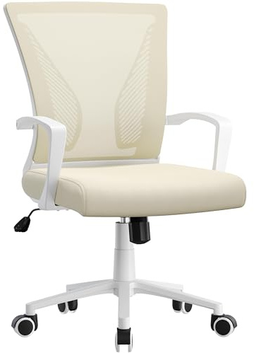 Yaheetech Bürostuhl Ergonomisch mit Netzbespannung Atmungsaktiv, Beige | Höhenverstellbar Schreibtischstuhl bis 136 kg, Wippfunktion, Drehstuhl mit Armlehnen für Schlafzimmer Büro Wohnzimmer