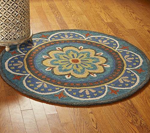 LR Resources Trade AM LR54026-BL6RND Dazzle Teppich, rund, Blumenmuster, 1,8 x 1,8 m, Blau