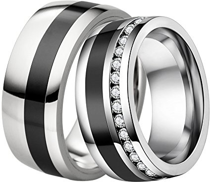 DOOSTI Partnerringe/Trauringe Chirurgischer Edelstahl 316L mit Keramikeinlage Schwarz - inkl. Gratis Gravur