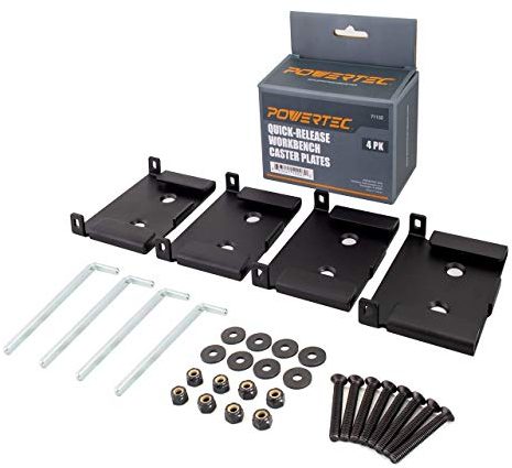 POWERTEC 71132 Quick-Release Workbench Caster Plates, 4-Pack, Black