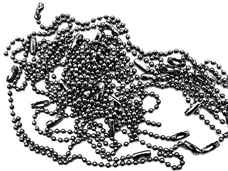 Trimming Shop 20cm Metal Ball Gunmetal Chain Extender for Label Tags, Ball Bead Chain Connector, Jewellery Making, Keychain or Badge Holders, With Connector Clasp, 100pcs