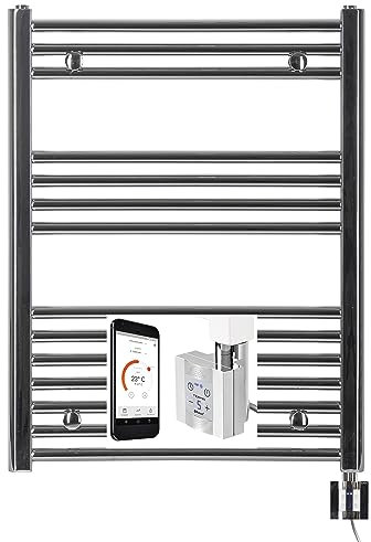 Électrique Radiateur Serviettes, Blanc et Chrome,avec Commande,Radiateur Sèche-serviettes Électrique,Elektrobadheizkörper,Sèche-serviettes Électrique,Chauffage - Chrome/Droite, 775h x 750b
