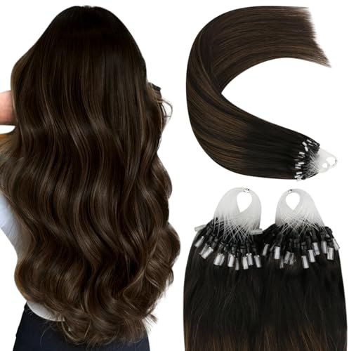 YoungSee Microring Extensions Echthaar Ombre Microring Extensions Braun Ombre Mittelbraun Microring Hair Extensions Remy Micro Loop Extensions Echtaar Micro Beads Hair Extensions 50g/50s #2/2/6
