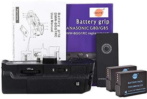 DSTE Vertical Battery Grip Holder DMW-BGG1 with IR Remote Control Compatible for Panasonic Lumix G80/G85 Digital Camera + 2x DMW-BLC12 Battery