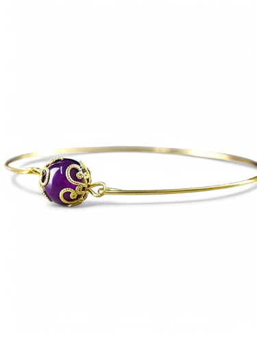 MadamLili - Edelstein Gold Armreif Amethyst - Vergoldet - Damen Armband - Handgefertigt - Durchmesser 6.5cm - Exklusive Schmuckbox