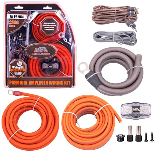 Elite Audio 4 Gauge CCA Premium Amp Kit - EA-PRMK4 Complete Amplifier Installation Wiring Kit with 20 feet 4 AWG + 2-Channel RCA Interconnects 2000W