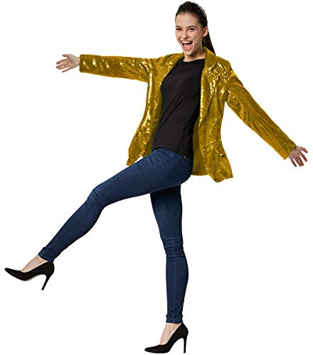 dressforfun Blazer Damen, Kostüm Damen Pailletten Oberteil Damen, Glitzer Oberteile Damen, Jackett, Faschingskostüm, Disco Kostüm Damen, Rave Outfit Damen, 80er Jahre Outfit