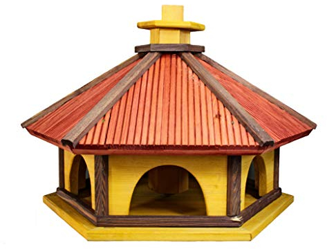 Vogelhäuschen, Vogelhaus aus Holz, Vogelhäuschen, Nistkasten, mit Ständer (Gelb-rot, XXXL)