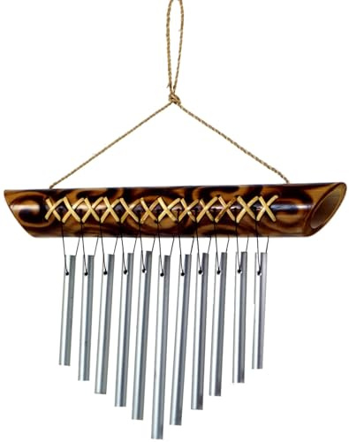 Aluminium Klangspiel, dekoratives Windspiel aus Bambus, Variante 12 | Länge der Klangstäbe: 10-15 cm, harmonische Klänge, ideal für Garten und Balkon, entspannende Atmosphäre