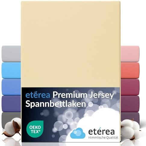 etérea Premium Spannbettlaken 180x200cm - 200x200cm Natur – extra Jersey Spannbetttuch bis 25cm Höhe – 160 g/m² gekämmte Baumwolle – Boxspring & Normale Bettlaken