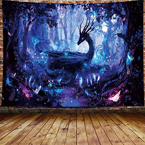 Puurbol Drache im Fantasiewald Wandteppich für Schlafzimmer Wandbehang Groß 79x59