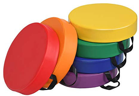 COSTWAY 6er Set Kinder Stuhlkissen mit Griff, Bodenkissen mit Reißverschluss, Sitzkissen Mehrfarbig, Sitzerhöhung Hauptkissen für Kinderzimmer und Kindergarten (Rund, Bunt)