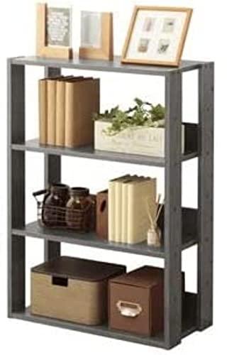 Iris Ohyama, Bücherregal, Regal auf 3 Ebenen, Regale alle 14 cm verstellbar, Stabil, Industriell, Waschküche, Wohnzimmer, Flur, Schlafzimmer, Büro - Open Wood Rack OWR-600 - Graue Eiche