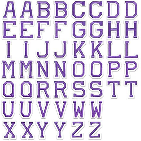 J.CARP 52 violette Alphabet-Patches von A bis Z, zum Aufbügeln oder Aufnähen für Kleidung, Hüte, Schuhe, Rucksäcke, Handtaschen, Jeans, Jacken usw.