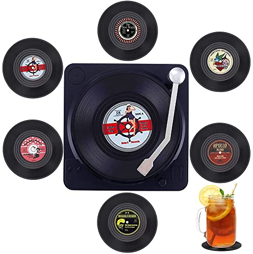 6 Stück Schallplatten Untersetzer, Retro Vinyl Schallplatten Untersetzer, Getränke Kaffee Matte, Untersetzer Gläser, Getränk Untersetzer Set, für Bars, Cafés, Haus, Party, Büro