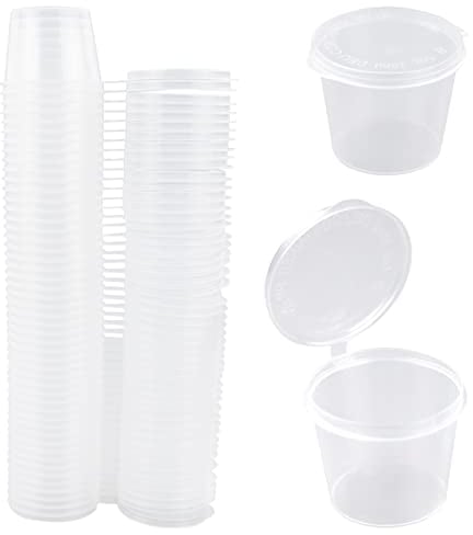 1oz Small Containers with Lids, 25ml Plastic Pots for Sauce Dips, Salads