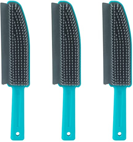 Beldray COMBO-8218A Pet Plus TPR Upholstery Brush Set of 3, Pet Hair Remover Brushes, Rubber Bristles Capture Dust/Dirt, Scraper Lip for Collection of Dirt, for Homes with Pets, Blue/Grey, 25 x 5 cm