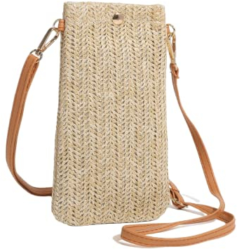 Siyecioa Sacs à Bandoulière Tissés en Paille pour Femmes, Sac Bandouliere Paille, Sacs Décontractés pour Téléphone Portable, Petit Sac a Main Femme, Osier Pochette Téléphone Boheme