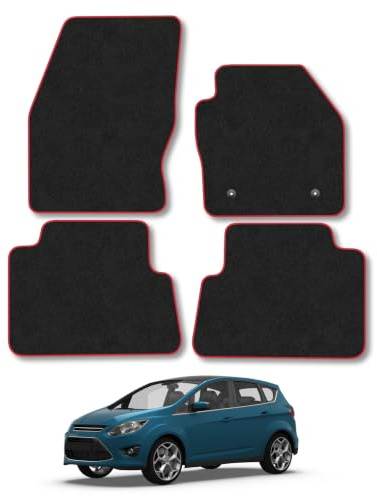 Ford C-Max (2011-2015) Carpet Car Mats | Red Edge Trim Tailored Fit Floor Mats Full Coverage Protection Accessories Easy Clean Anti Slip Made in the UK