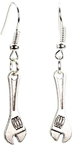 Bluebubble RAGE ROOM Silver Dangle Drop Earrings on Gift Card (Spanner Wrench)
