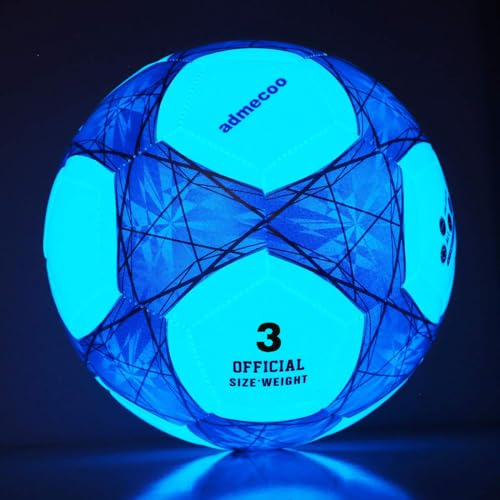 Laxnako Sports Traditional Light Up Football Glow in The Dark Football Youth and Adult Soccer Balls for Night Games -Size 3/4/5 - Official Size & Weight-Size-3