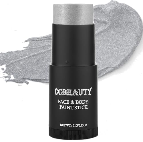 CCbeauty Bodypainting Farben Metallic Silber Creamy Blendable Stick Ölbasierte ungiftige Face Paint Schminkstifte für Gesicht & Körper Halloween Körperkunst Party Schminke