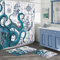DESIHOM 3-teiliges Badezimmer-Set mit nautischem Oktopus mit Duschvorhang und Teppichen, 183,9 cm Duschvorhang und zwei rutschfesten, waschbaren Badematten (39,7 x 50,9 x 80,9 cm), lustige