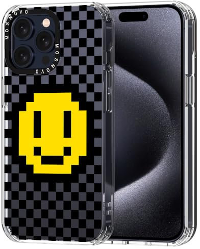 MOSNOVO für iPhone 15 Pro Max Hülle – Durchsichtige, schlanke, stoßfeste TPU+PC-Handyhülle, [6,6 Fuß Fallschutz/Anti-Abziehen] - Karo mit Lächeln