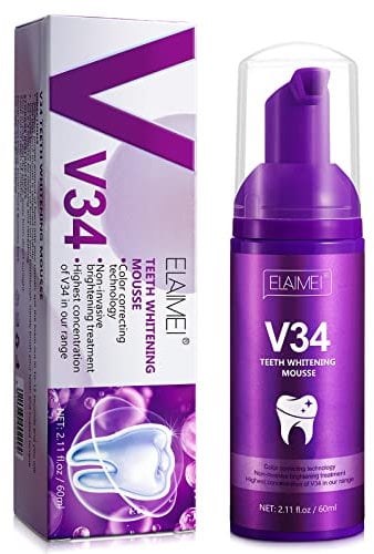 Pasta sbiancante viola, dentifricio bianco V-34, dentifricio viola sbiancante Stain Removal Teeth, dentifricio viola per denti bianchi,dentifricio sbiancante dentifricio per denti gialli,(EF-1PC)