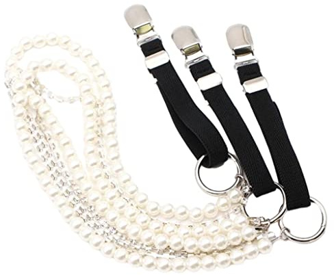 Paowsietiviity Bretelle in stile punk da donna, a forma di Y, con clip in metallo, cinturino regolabile con perle