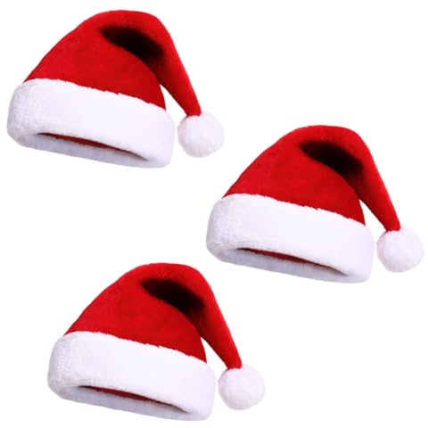Nikolausmütze Mütze,Plüsche Weihnachtsmann Mütze,Weihnachtsmütze,Weihnachtsmütze Set,Unisex Rot Weihnachten Hüte für Erwachsene und Kinder,Verschiedene Größen passend für die ganze Familie(3 Stück)