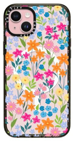 CASETiFY Impact Case for iPhone 15 Plus [4X Military Grade Drop Tested / 8.2ft Drop Protection/Compatible with Magsafe] - bright spring flowers - Clear Black