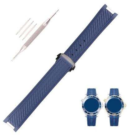 Topuly Ersatz-Uhrenarmband aus Gummi für Omega Seamaster Diver 300, 300 m, Speedmaster aqua-terra, 150 m, AT150, Moonwatch, professionelles Silikon-Armband für Damen und Herren, mit gebogenem Ende,