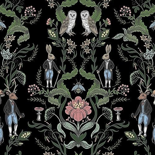 SOEWIOU Papel Pintado Autoadhesivo, 300 * 44.5cm Decorativo Floral Vintage Papel de Contacto Conejo Ciervo Búho para Salón Dormitorio Lavabo Armario Pared